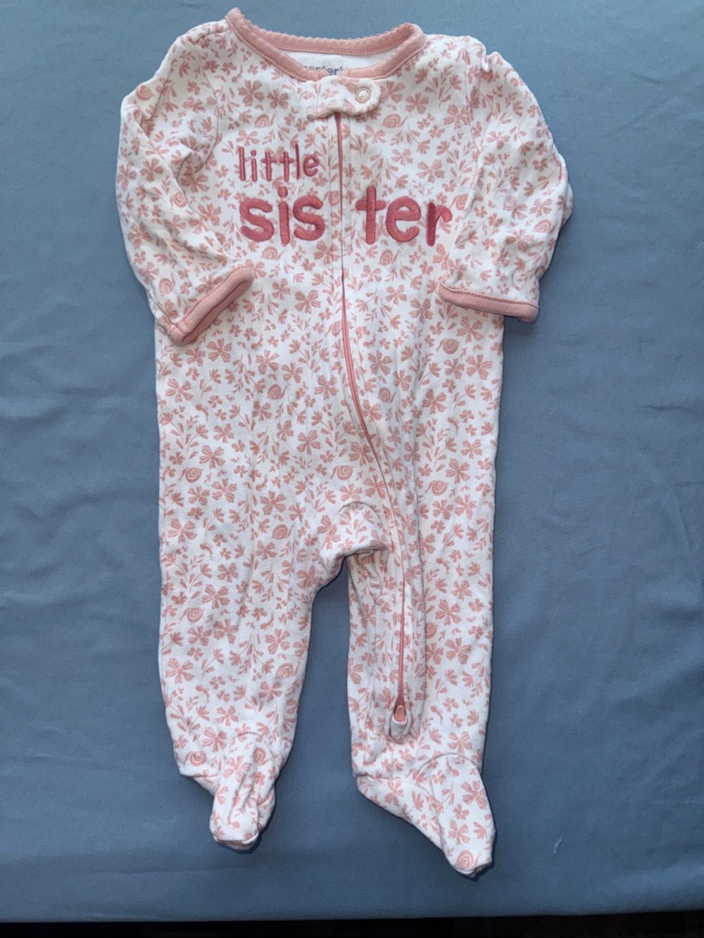 Carter's Pink Floral "Little Sister" Footed One-Piece